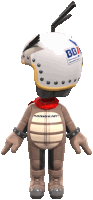 a mario kart character wearing a helmet and a scarf