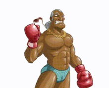a cartoon character wearing boxing gloves and sunglasses