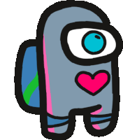 a cartoon among us character with a pink heart on his chest