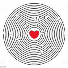 a circular maze with a red heart in the center .