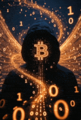 a man in a hood with a glowing b in front of his face