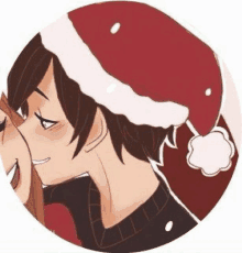 a couple of anime characters wearing santa hats and kissing each other .