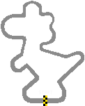 a pixel art drawing of a race track with a yellow checkered finish line