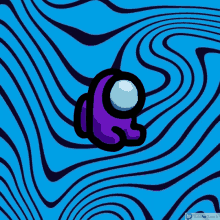 a purple among us character is sitting on a blue swirl background