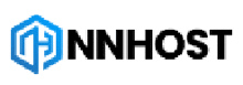 a logo for nnhost with a blue hexagon in the middle