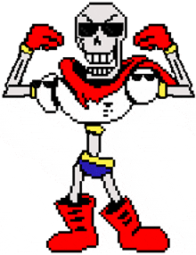 a pixel art drawing of papyrus from undertale flexing his muscles