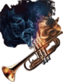 a trumpet with smoke coming out of it 's mouth on a white background .