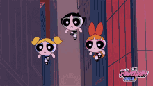 the powerpuff girls are flying through the air