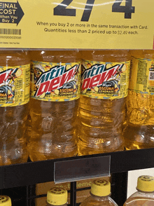 bottles of mtn dew laguna lemonade on a store shelf