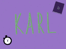 a purple background with the word karl and a clock