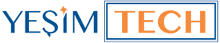 a logo for yesim tech in orange and blue