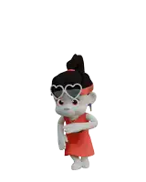 a cartoon character wearing sunglasses and a red dress that says toyota