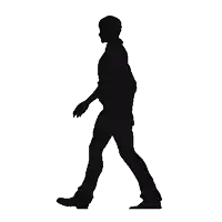 a silhouette of a man is walking on a white background