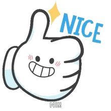 a cartoon hand giving a thumbs up with the word nice written below it