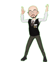 a cartoon character with a beard and glasses is wearing a black vest