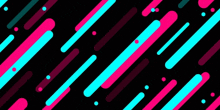 a seamless pattern of pink and blue diagonal lines and dots on a black background .