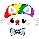 a cat with a rainbow hat and a bow tie .