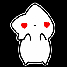 a white cartoon character with red hearts on his eyes