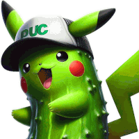 a green pokemon wearing a duc hat