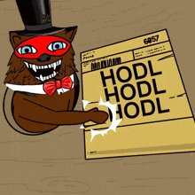 a cartoon of a cat wearing a top hat holding a piece of paper that says hodl