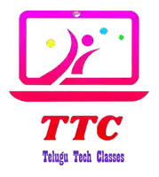 a logo for telugu tech classes with a laptop on it