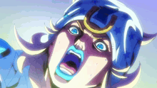 a close up of a cartoon character 's face with a surprised look on his face