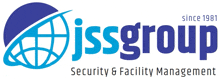 a blue and white logo for jssgroup security and facility management