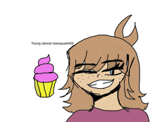 a drawing of a girl holding a pink cupcake with the name young dancer-baxsquad465