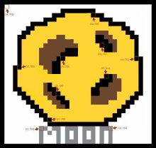 a pixel art of a moon with a smiley face on it .