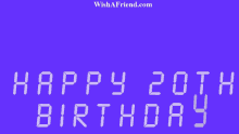 a purple background with the words happy 20th birthday written on it