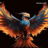 a picture of a phoenix with its wings outstretched and pixverse.ai written on the bottom