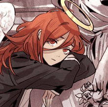 a girl with red hair and a halo on her head