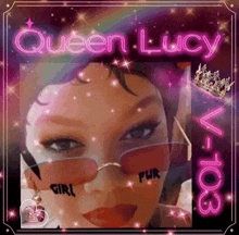 a picture of a woman with the name queen lucy on the top