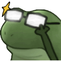 a cartoon frog wearing glasses and a yellow star on its head