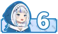 a girl with a shark hood and the number 6 behind her