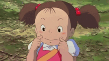 a cartoon girl with pigtails is making a face