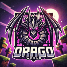 a logo for drago world with a dragon in the center