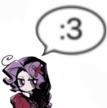 a cartoon girl with purple hair and a speech bubble with the number 3 .