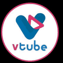 the logo for vtube is a blue heart with a pink triangle in the middle .