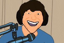 a cartoon of a man with headphones and a microphone smiling