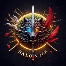 a wolf with a sword and the words balo n 168 below it