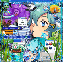 a girl with green hair is surrounded by a collage of images including one that says i hate pop ups