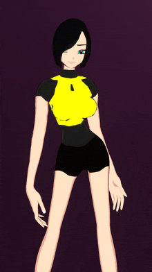 a cartoon of a girl wearing a yellow shirt