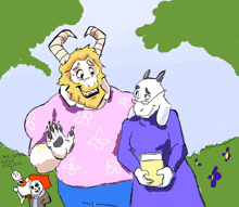 a cartoon drawing of a man with horns and a goat holding a book