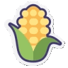 a sticker of a corn cob with a green leaf .