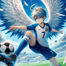 a soccer player with angel wings and the number 7 on his shirt