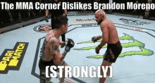 the mma corner dislikes brandon moreno strongly in a meme