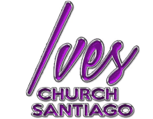 a logo for ives church santiago is purple and silver