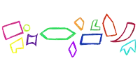a drawing of a rainbow of colored geometric shapes on a white background