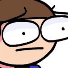 a close up of a cartoon character 's face with glasses and a sad look on his face .